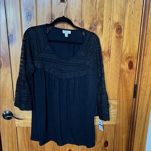 Style & Co. Black Lace Yoke Scoop Neck Tunic